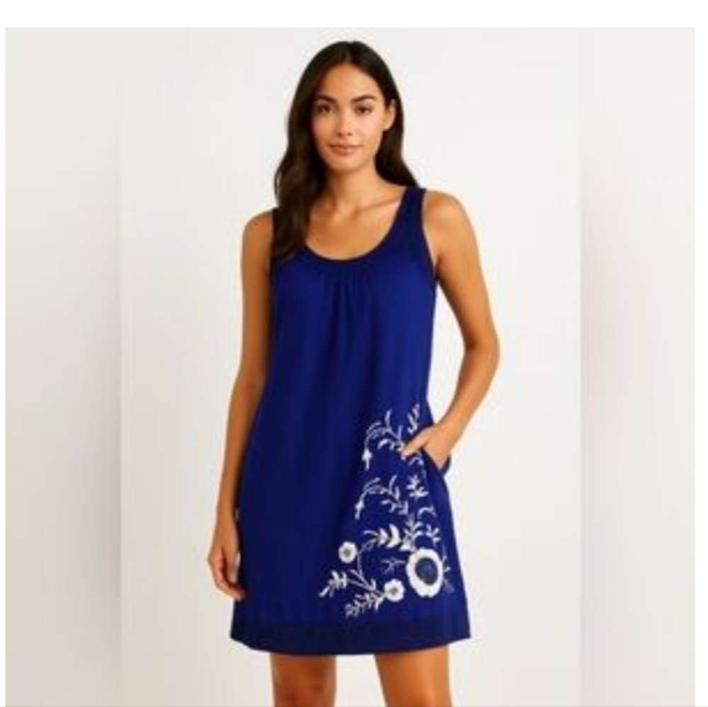 Anthropologie Floreat Navy Blue White Embroidered Dress NWT 0